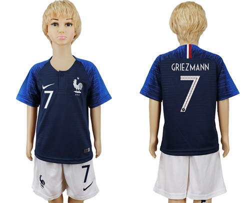 France #7 Griezmann Home Kid Soccer Country Jersey - Click Image to Close